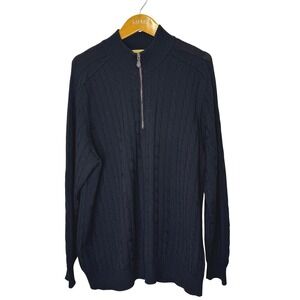 Paul Stuart Cable Knit Sweater Wool 1/3‎ Zip Large Black